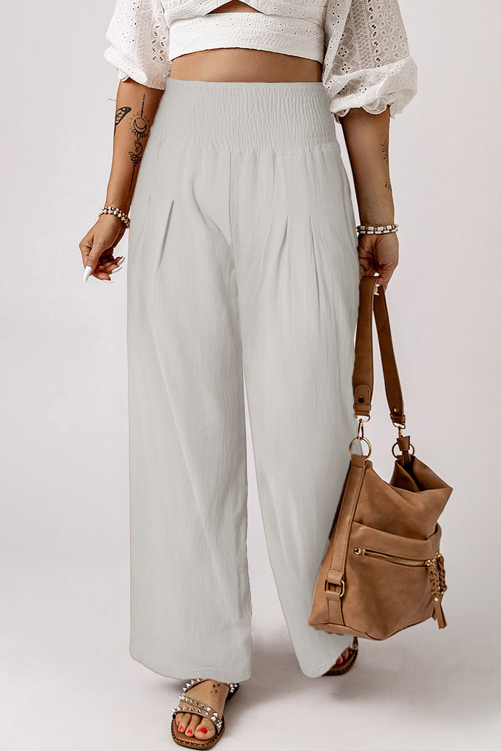 Smocked High Waist Wide Leg Pants