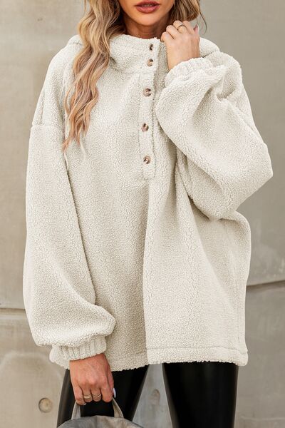 Sherpa Dropped Shoulder Long Sleeve Hoodie