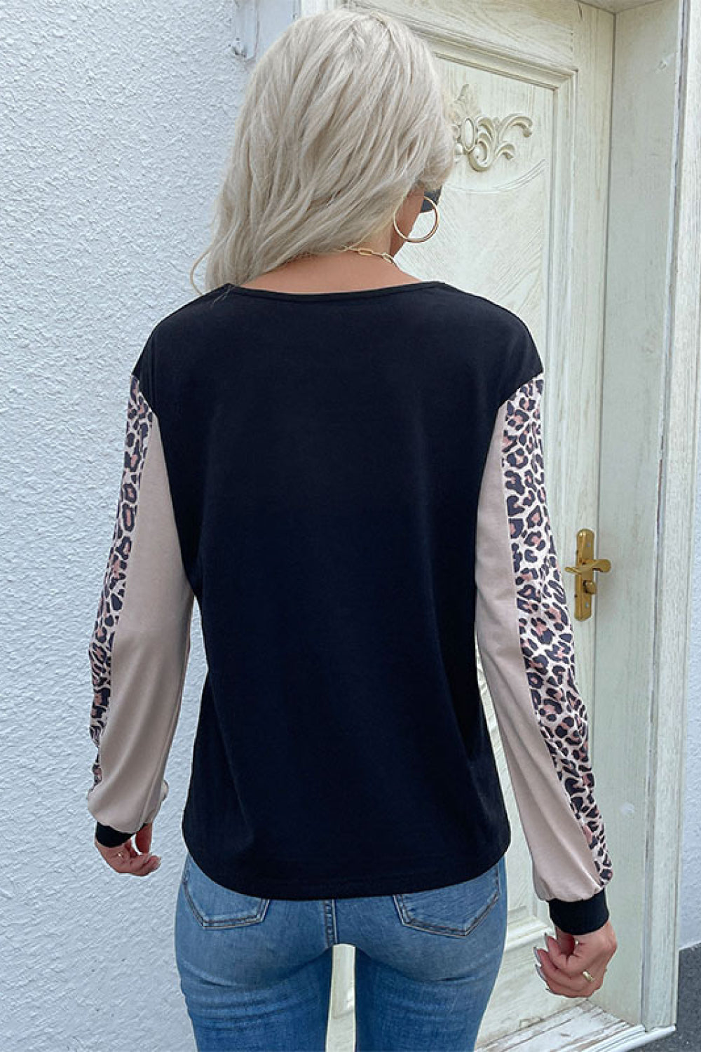 Leopard Color Block Long Sleeve Sweatshirt