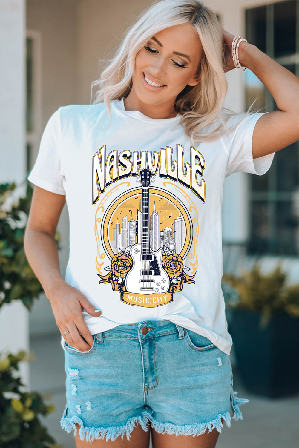 NASHVILLE MUSIC CITY Round Neck Tee Shirt