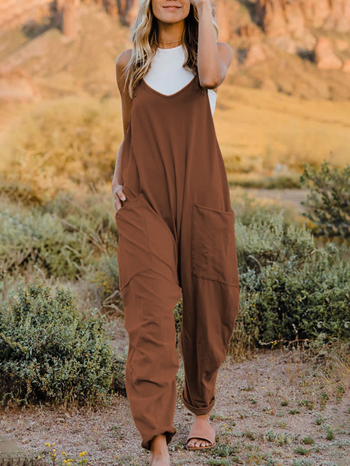 Double Take Full Size Sleeveless V-Neck Pocketed Jumpsuit