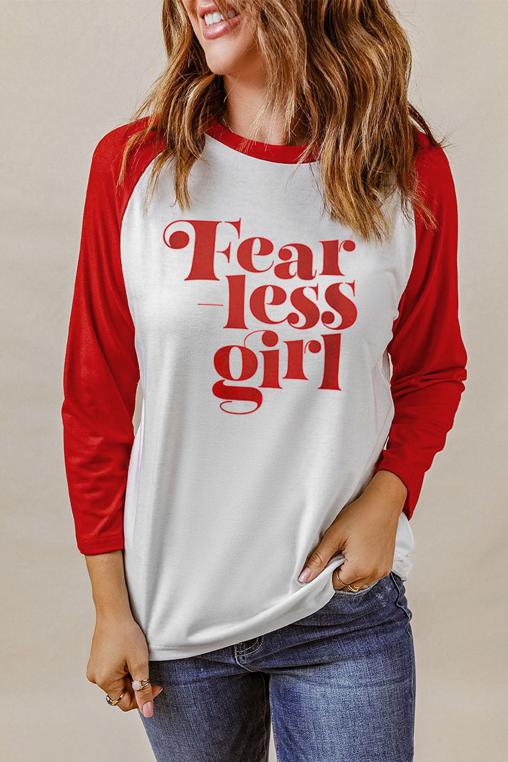 FEARLESS GIRL Graphic Raglan Sleeve Top