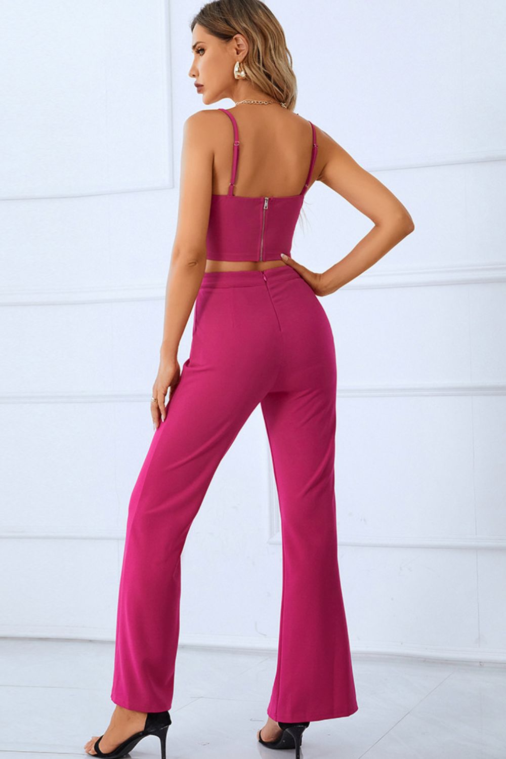 Sweetheart Neck Sports Cami and Slit Ankle Flare Pants Set