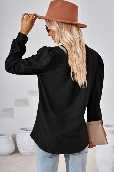 Ruched Notched Long Sleeve T-Shirt