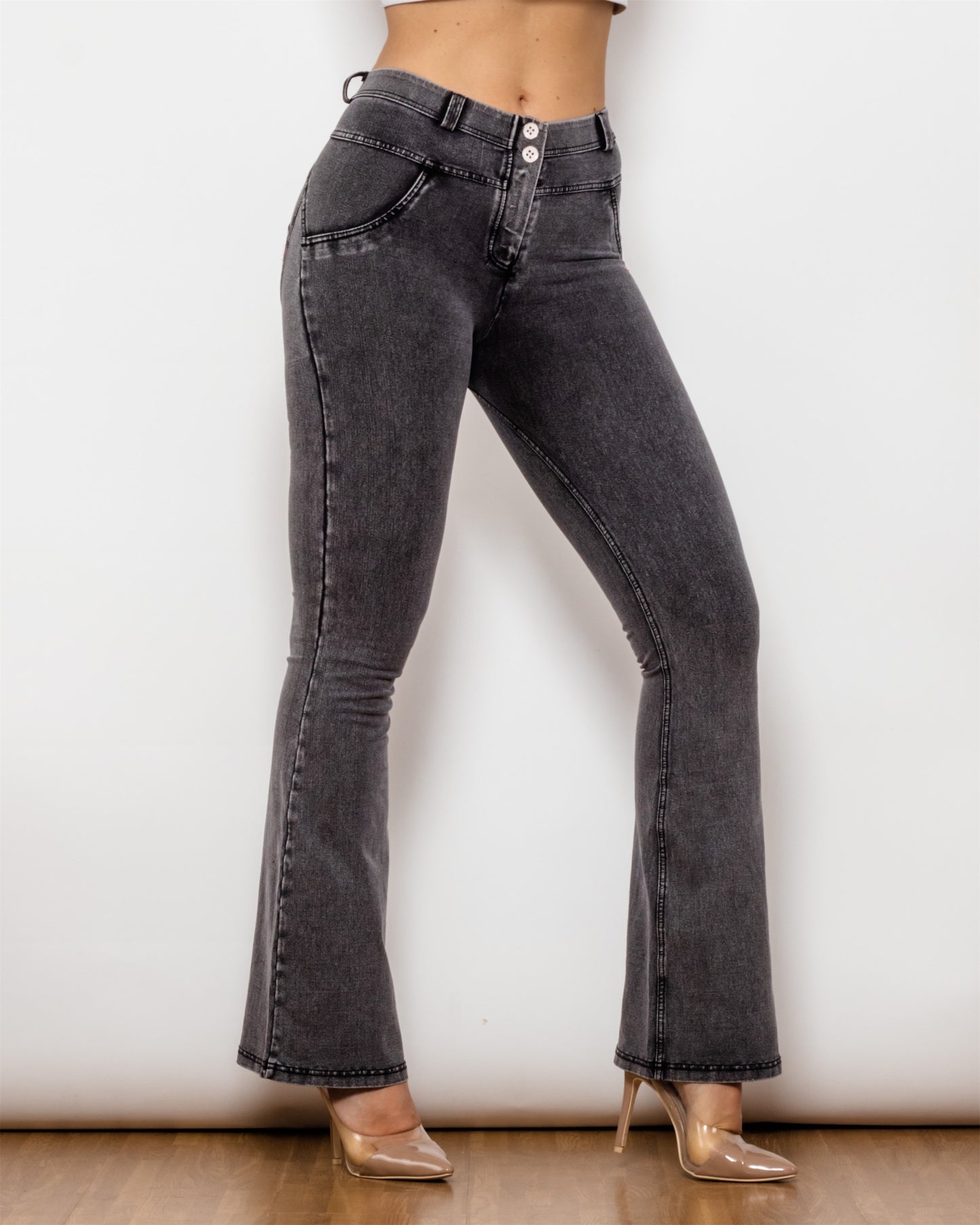 Two-Button Flare Jeans