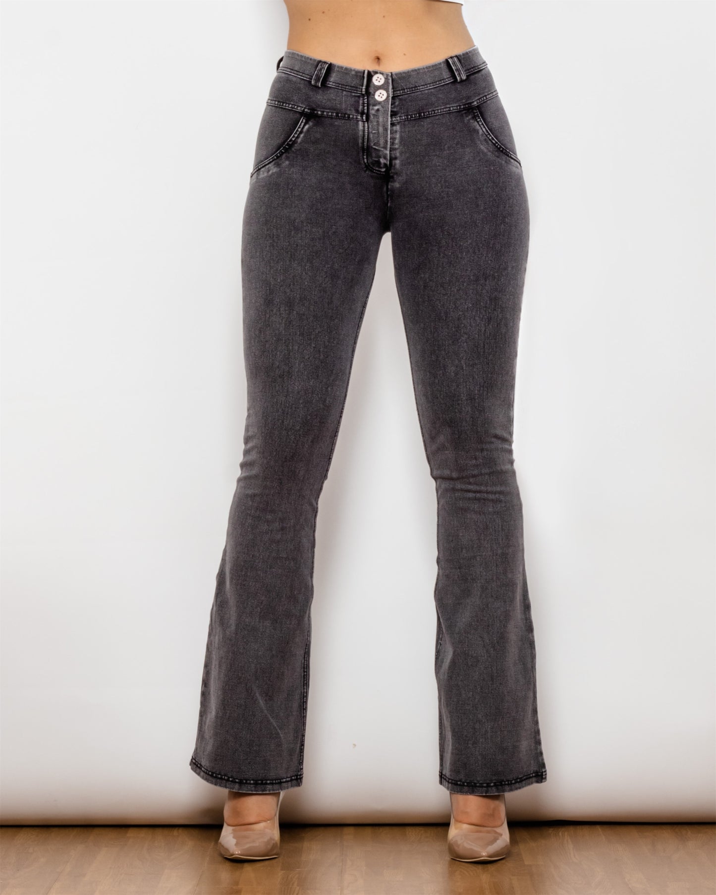 Two-Button Flare Jeans