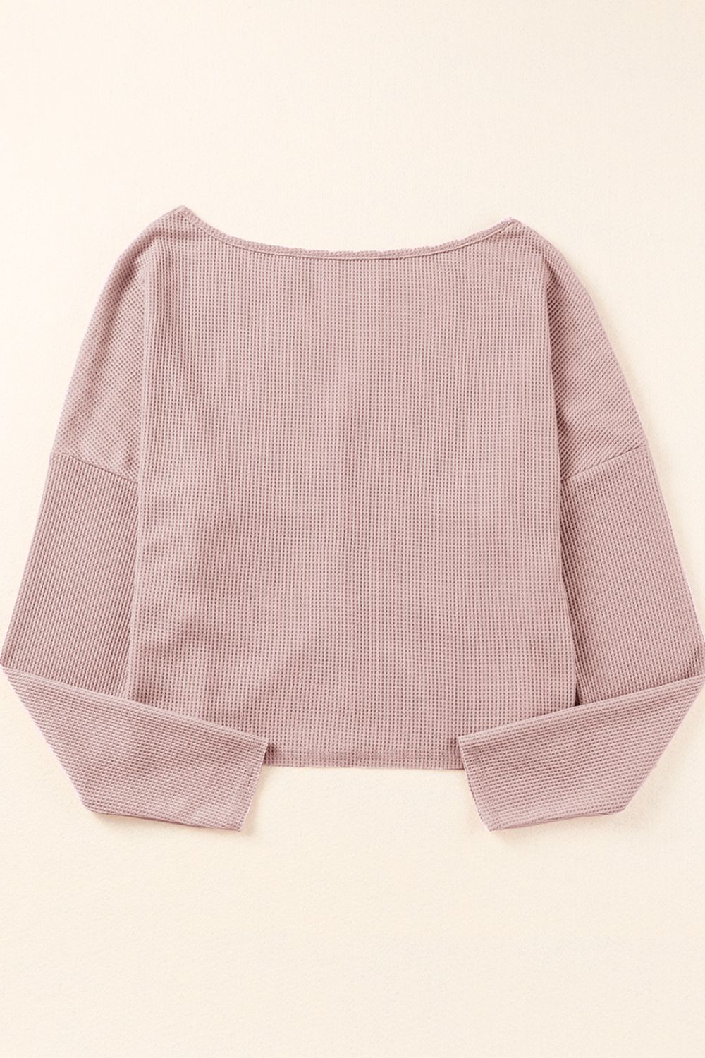 Waffle-Knit Dropped Shoulder Notched Top