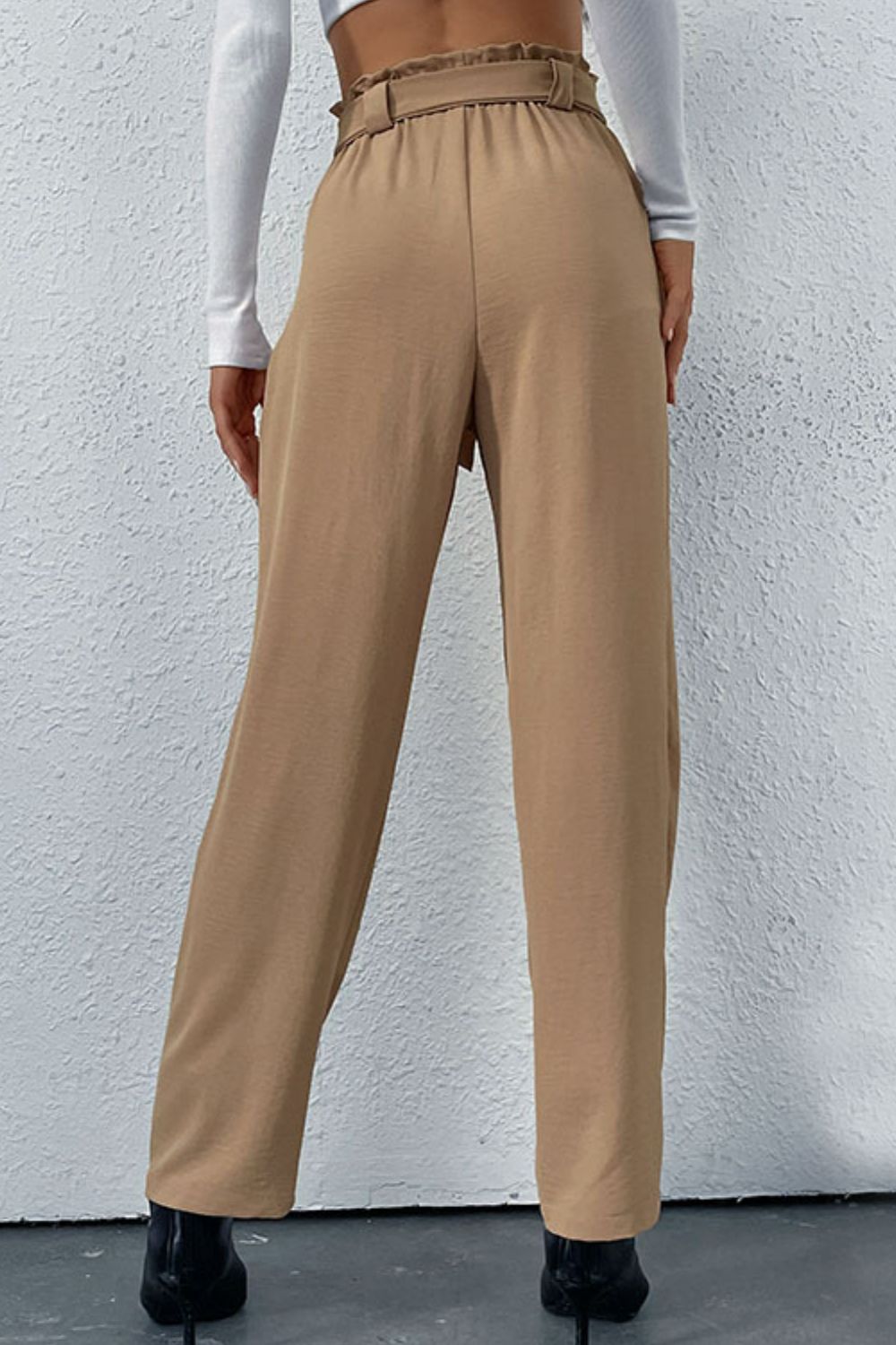 Belted Straight Leg Pants with Pockets