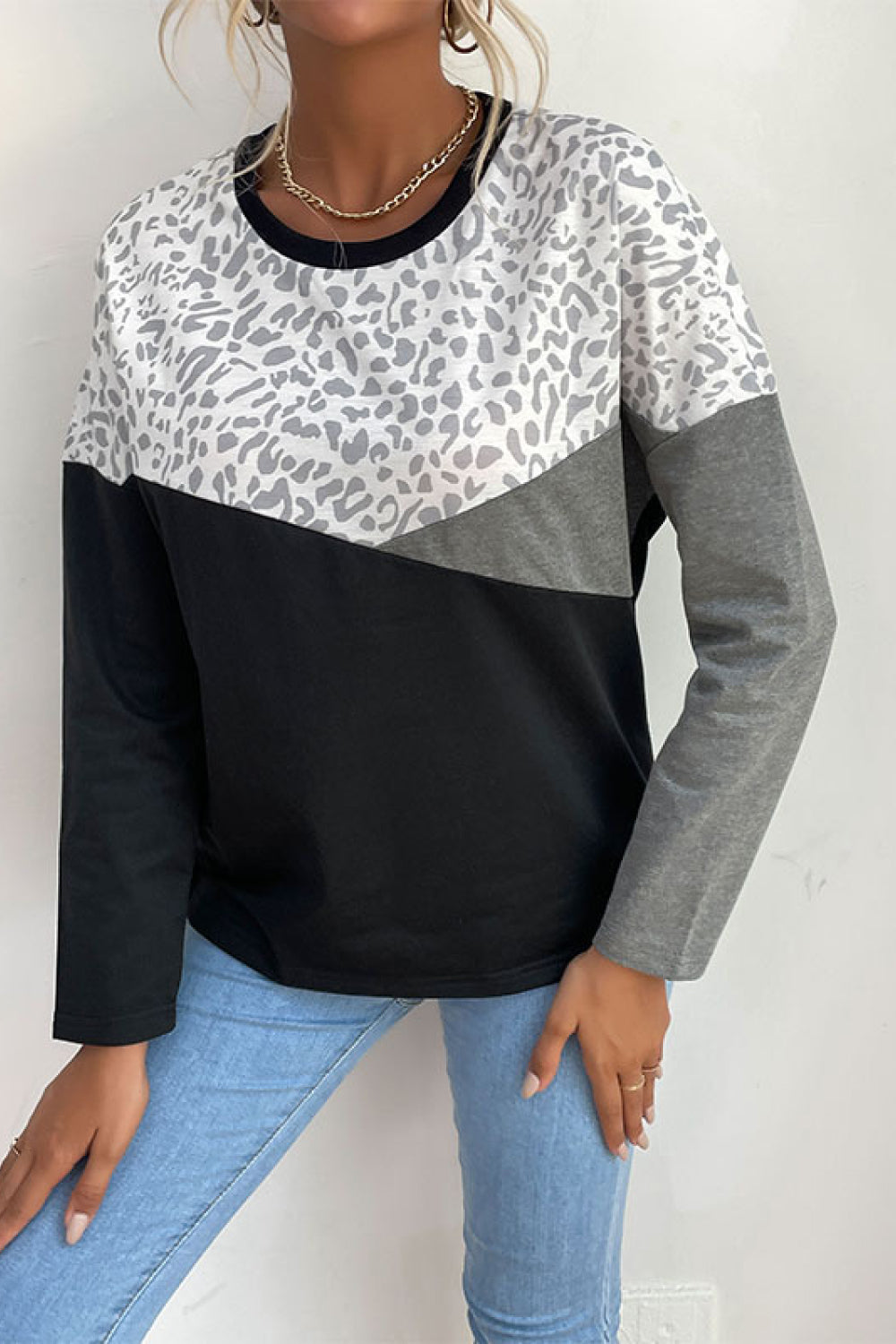 Leopard Color Block Pullover