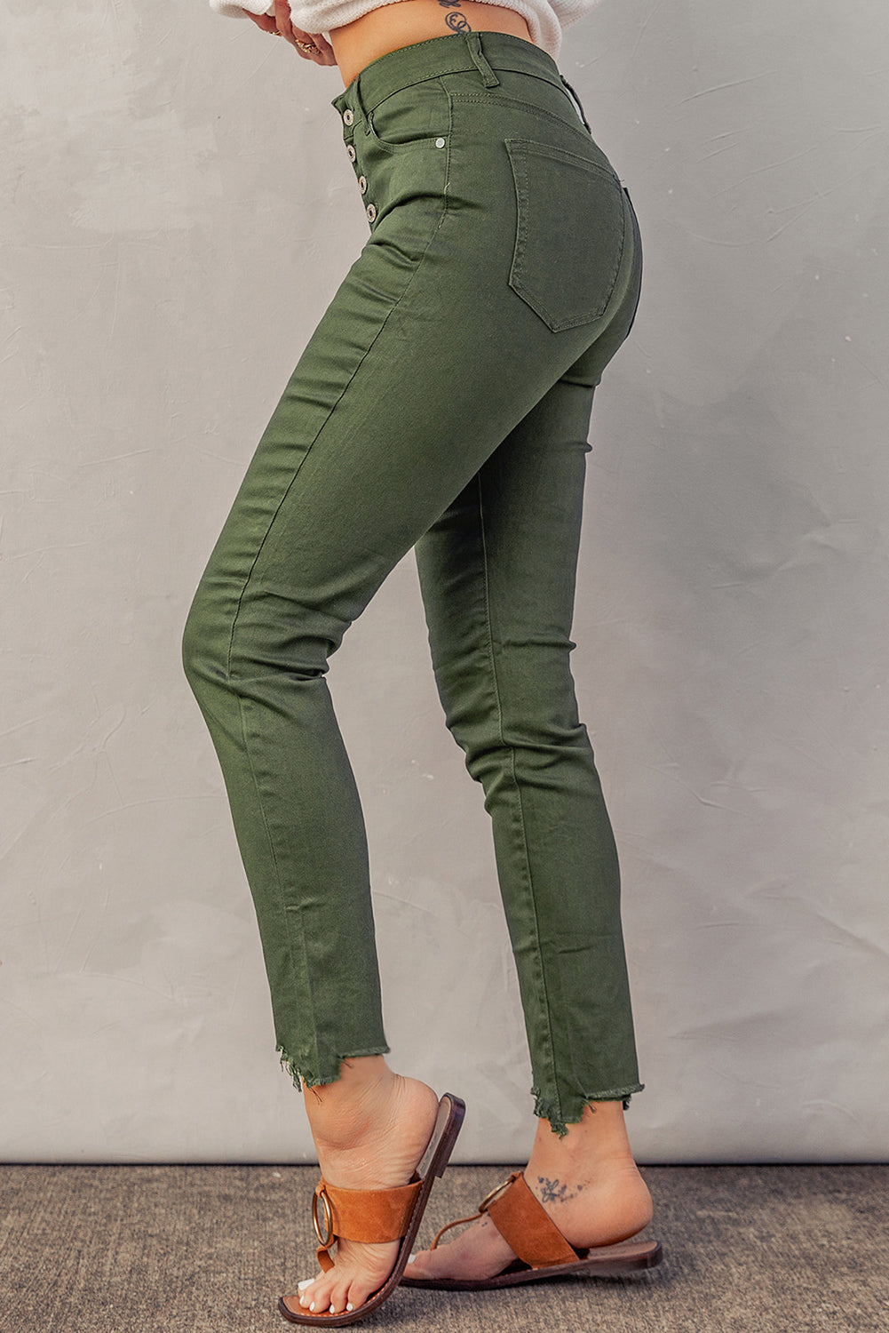 Button Fly Hem Detail Skinny Jeans